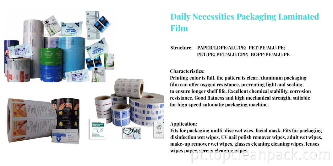 Lente Wet Wipes Packaging Film Roll 4 Lyer Packaging Aluminium Foil Roll Roll Lamined Composite Film